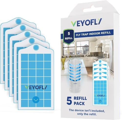 VEYOFLY Nachfüllung Fluginsektenfalle, Klebefallen-Insektenfänger, Innenfliegenfalle, Innenflohfallen, Sichereres Zuhause, Innenmücken (Packung mit 5)