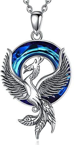 EUDORA Harmony Ball Phönix Kette für Damen Sterling Silber 925, Österreichischer Kristall Halskette Flammender Phönix Anhänger für Frauen, Vintage Schmuck Amulett Geschenk für Sie, 18 Zoll
