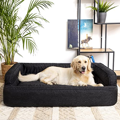 PillowPrim Hundebett, Möbel für Tiere, Katzenbett, Abnehmbar Bezug, Hundekorb, Hundekissen, Hundeliege, Schlafplätze, Hundesofa, Schwarz, XL: 96x62 cm