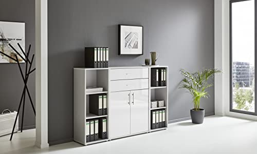 BMG Möbel Aktenschrank Office Edition Set 13, Büroschrank mit Metallgriffen Made in Germany (Lichtgrau/Weiß HG)