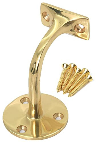 Polished Brass Handrail Brackets 50mm with Screws Heavy Duty Wall Stair Rail Support Banister Rail Brackets for Stairs Handrail Holder with Matching Screws Pack of 5.