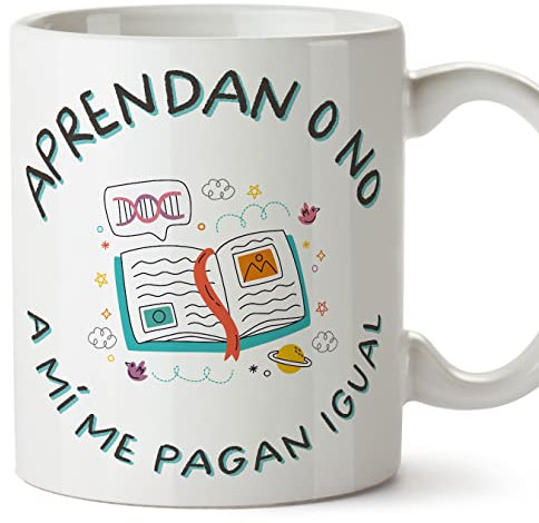 MUGFFINS Tazas para PROFESOR - En Español - Igual me pagan - 11 oz / 330 ml - Regalo original y divertido