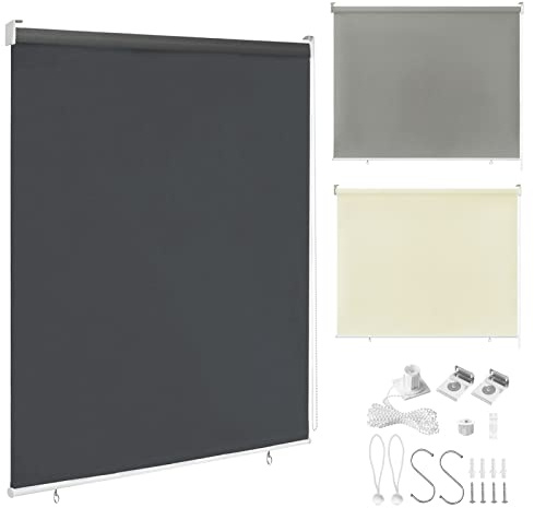 JOIEYOU Verdunklungsrolle, Fenster Rollos für innen, Sonnenrollo Thermorollo Klemmfix für Fenster und Tür, Anthrazit 140 * 140 cm