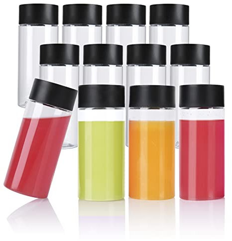 YBCPACK 12 Stück Leere Plastikflaschen zum Befüllen 250ml Klare PET Saftflaschen mit Deckel für Saft, Smoothie, Wasser, Milch, Getränke und andere