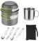 ISFORU Batterie de cuisine antiadhésive pour 1 personne, comprenant un sac à dos, une casserole et une poêle avec tasse de 500 ml et un ensemble d'ustensiles en acier inoxydable pour les voyages, le