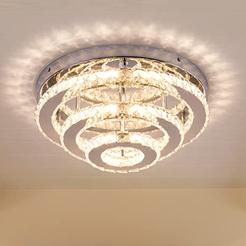 CXGLEAMING 13.8 Moderne Kronleuchter-Deckenlampe LED Kristall Deckenleuchte 3-Schicht Runde Kronleuchter Halbeinbau Deckenleuchten für Wohnzimmer Schlafzimmer Esszimmer Küche(Warmes Licht)