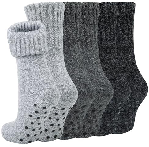 Chalier Finery 3 Paias Calze Antiscivolo Calzini di lana maglia, Calze Antiscivolo Donna/Uomo, Calzini di Lana Termici Sono un Ottimo Regalo