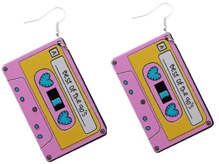 GAUEIOUR Tape Earrings, Vintage Acrylic Printed Cute Women's Earrings,Personalized and Versatile Hip-Hop Retro Tape Earrings(Pink)