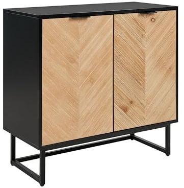 Beliani Skandinavisches Sideboard MDF Holzfurnier 2 Türen mit Regalen Schlafzimmer Aufbewahrungslösung Schwarz und helles Holz Alaska