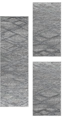 Carpetsale24 Bettumrandung Schlafzimmer 3 teilig Skandinavischer Teppich Grau Bettvorleger Schlafzimmer Bettset: 2 St. 80x150 cm | 1 St. 80x250 cm - Boho Stil Teppich Hoch-Tief Effekt Läufer