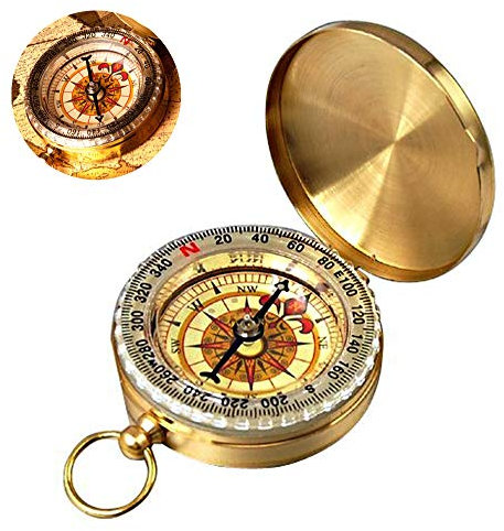 Messing Kompass Outdoor, Portable Wasserdicht Kompas, Kompass mit Leuchtziffern, Sprungdeckel Compass für Wandern, Camping und Andere Outdoor Aktivitäten