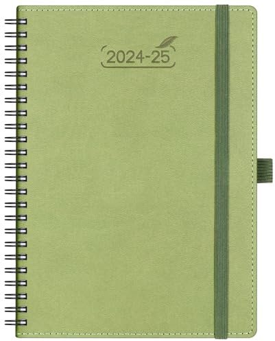 BEZEND 18-Monate Kalender 2024 2025 Terminplaner A5 Ringbuch PU-Leder Softcover [Kiwi] Wochenkalender 1 Woche 2 Seiten Juli 24-Dez 25| Buchkalender mit Stifthalter