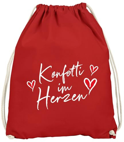 MoonWorks® Turnbeutel Fasching Karneval Spruch lustig #Konfetti im Herzen Faschingsartikel Tasche Gymbag Rot unisize