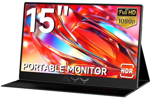 AYY Portable Monitor for Laptop 15 Inch, FHD 1080P USB-C HDMI Travel Monitor External for Computer, Second Display HDR IPS Gaming Extender for PC MAC Phone PS4/5 Xbox Switch, Built-in Speakers