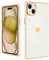 Urarssa for iPhone 15 Plus Case Cute Rectangle Heart Pattern Luxury Gold Plating Cases Women Girls Shockproof Bumper Silicone Protective Cover for iPhone 15 Plus-White