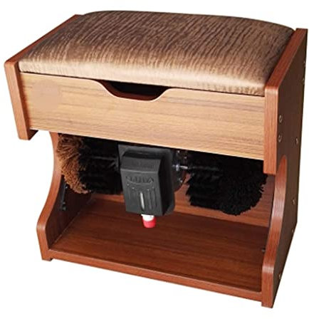 Cireuse à chaussures Machine à polir les chaussures électrique robuste pour marchepied de porte Matériau en bois durable avec boîte de rangement et coussin doux pour le nettoyage du bureau à dom
