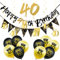 RONGZUBAT 18Pcs Black Gold Happy 40th Birthday Decorations Set for Her, Women 40th Birthday Balloons, Banner, Triangle Flag, Foil Hanging Swirls, Confetti Balloons