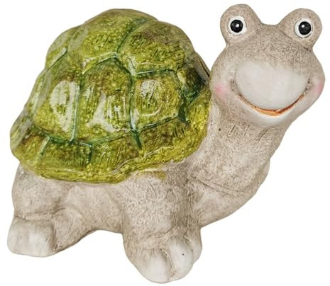 Goldbach Schildkröte Figur aus Keramik 16cm groß grün Deko Gartenfigur Dekofigur Keramikfigur Gartendeko Garten Statue Tier Skulptur Objekt für Hof Terrasse