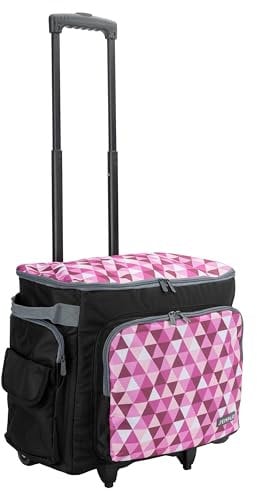 SEMPLIX Nähmaschinentrolley 50x43x32cm für alle gängigen Haushaltsnähmaschinen, Nähmaschinenkoffer für komfortablen Transport und sichere Aufbewahrung (Beere/Rosa)