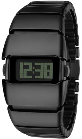 BENLYDESIGN Einzigartige Metall-Armbanduhr, Edelstahl-Herren-Digitaluhren, Y2K-Uhren für Herren, 30 m wasserdicht, Schwarz, Modern