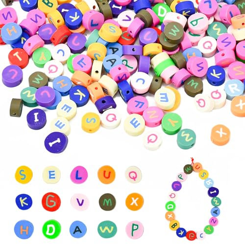 LYTIVAGEN 200 Stück Buchstabenperlen zum Auffädeln Bunte Buchstaben Tonperlen A bis Z Alphabet Bastelperlen Polymer Clay Beads Buchstaben Schmuckperlen Weiche Keramik Alphabet Perlen für Armbänder
