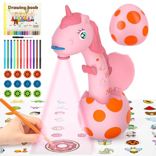 KETIEE Projecteur de Dessin pour Filles et Enfants avec 96 Motifs, projecteur d'art Licorne pour Dessin Jouet Dessin Peinture pour Filles de 3, 4, 5, 6, 7, 8, 9 Ans, Rose