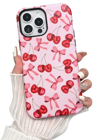 branple Compatible with iPhone 11 Pro Max Case,Cute Pink Cherry Bow Pattern with Shockproof Slim Soft TPU and Hard PC Protective Cover for Women Designed for iPhone 11 Pro Max Case (Frosted)