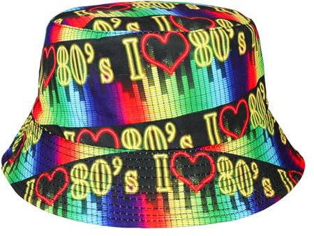 MILAKOO 80er Jahre Eimer Hut für Männer Frauen Lustig Retro Party Fischerhüte Vintage Print Fischer Hut Unisex Reversible Portable Sommerhut für Disco Hip Hop Outdoor