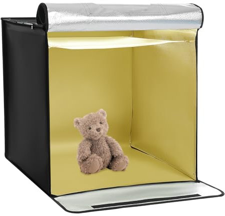 Fotobox 60x60x60cm Portable Fotostudio Lichtzelt mit 5 Hintergründe (gelben, blauen, grauen, schwarzen, weißen), 60 LEDs Lichtwürfel für Professionelle Fotografie