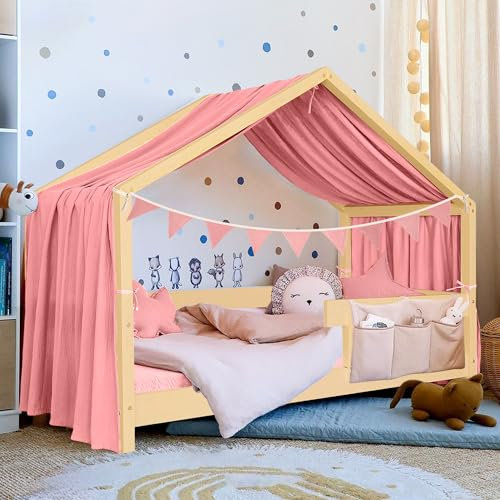 Kit de décoration de lit de maison, ciel de lit en mousseline – 1 ciel de lit et 1 guirlande de fanions, pour garçons et filles, décoration pour chambre d'enfant, baldaquin I 135 x 320 cm vieux rose