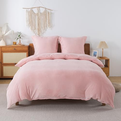 RongRongIN Parure de lit moelleuse 240 x 220 cm - Rose - Housse de couette avec 2 taies d'oreiller de 80 x 80 cm - En flanelle chaude et douce - Avec fermeture éclair - Pour femme et fille - Lit