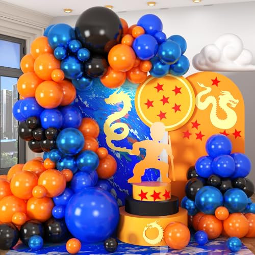 HILAVO Luftballon Girlande Blau Orange Schwarz 112 Stück Metallic Dunkel Blaue Orange Latex Helium Ballons Girlande für Jungen Geburtstag Babyparty Engagement Abschlussfeier Basketball Party Deko