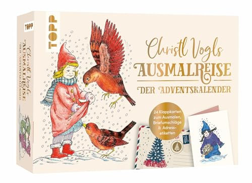 Christl Vogls Ausmalreise - der Adventskalender: Ausmalen & Träumen. Mit 24 Postkarten, 24 Umschlägen und 24 Adressetiketten (Christl Vogls Ausmalreise (Ausmalbücher))