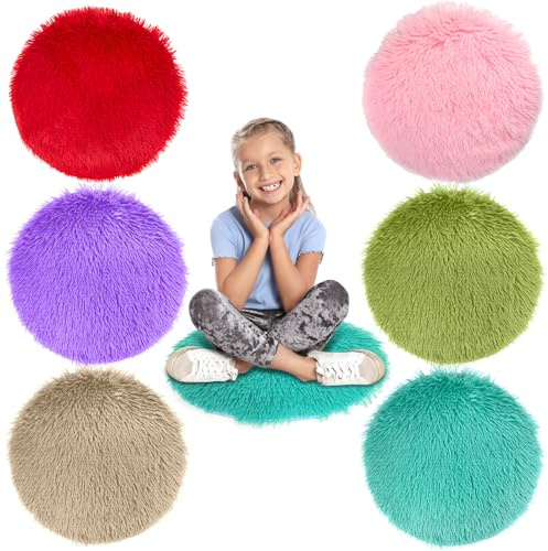 6 Pack Kids Crazy Carpet Circle Seats 16 Inch Round Floor Mat Kids Floor Cushions Soft Colorful Educational Classroom Rug for School Home Group Activity Learning Marker Playing Areas