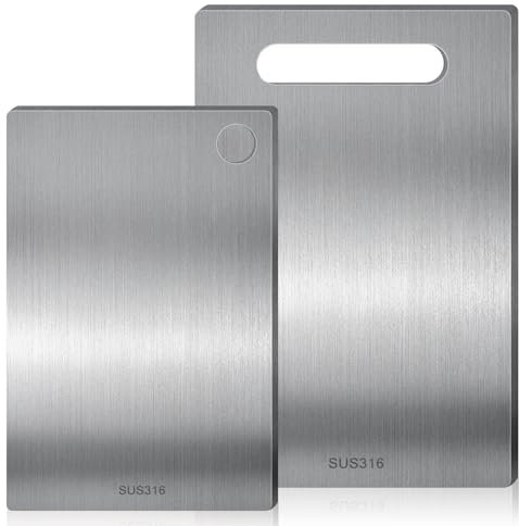VEGOATY Profi-Schneidebretter Aus Edelstahl: 2er-Set Hochwertiges Titan Schneidebrett, Wasserdicht Und Antibakteriell Für Die Küche (34 * 23cm+25 * 15cm)