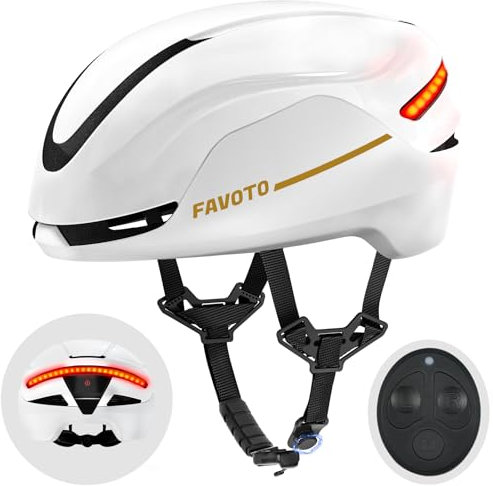 Favoto Rennradhelm Fahrradhelm Damen Herren - Intelligenter Fahrradhelm 3 Rücklichtmodi Fernbedienung EPS In-Mould-Technologie Weiß L(59-61cm)
