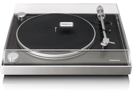 Lenco L-455BK - Plattenspieler mit sichtbarem Riemenantrieb, Rahmen aus gebürstetem Aluminium und Ortofon 2M RED Tonabnehmer - Schwarz