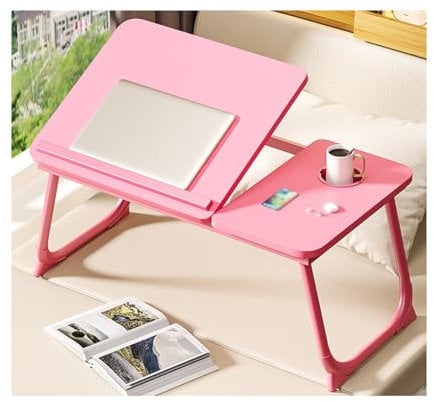 Tragbarer rosa Schoß-Schreibtisch, Klapptisch für Bett, Laptop, Arbeitsplatz, Schreibtisch, Ständer für Bett, Fernsehtisch, multifunktionales Design für Komfort und Bequemlichkeit