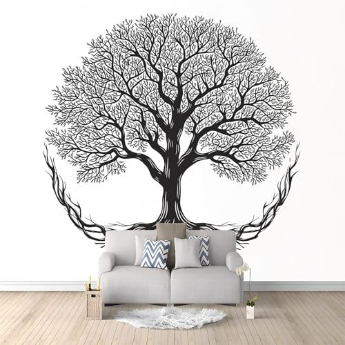 Papier Peint panoramique Lignes L'Arbre De Vie Poster Geant Mural Personnalisé 200 x 140 cm Photo Décoration Papier Peint Murale Salon D'Enfant Chambre á Coucherr Bureau Blanc Noir