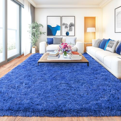 Chicnix Großer Teppich Wohnzimmer Hochflor 160x230 Blau, Weich Shaggy Langflorteppich rutschfest, Moderner Flauschig Teppich Schlafzimmer Kinderzimmer Wohnheim Heim Dekor