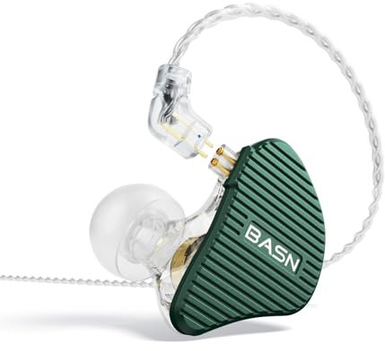 BASN Mix-PD 2-poliger In-Ear-Monitor, 1Planar-Treiber + 1 dynamischer Treiber, Hi-Fi-IEM-Kopfhörer mit CNC-Metallabdeckung, kabelgebunden, 0,78 mm, 2-poliges, abnehmbares Kabel für Musiker, Grün