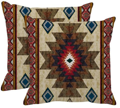 Britimes Kissenbezüge, Aztekenkelim, Heimdekoration, 45,7 x 45,7 cm, 2er-Set, für Couch, Sofa, Braun, Tribal, Western-geometrische Kissenbezüge für Schlafzimmer, Wohnzimmer, dekorativ