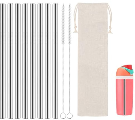 Pailles métalliques pour bouteille d'eau Owala de 473,6 g, 8 pailles de rechange de 16,5 cm en acier inoxydable avec 2 brosses de nettoyage et 1 pochette de voyage, accessoires compatibles avec Owala