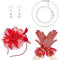 TOEECY 3 Stück Set Fascinator Hüte Fäustling für Damen Pillbox Hut Schleier Stirnband Clip Tea Party Kopfbedeckung Zubehör Tea Party Kirche Hochzeit (Rot)