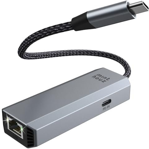 Minthouz USB C,5G Wired Network Adapter,95W PD Aluminum RJ45 LAN Ethernet Plug for Laptop,Thunderbolt 3/4 Ethernet to USB C with 10G Spec Network Adapter for Windows, Mac, Linux