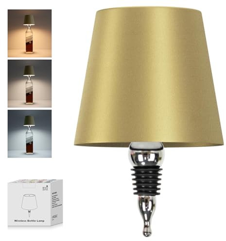 SOUDFK Wireless Bottle Lamp, 2025 New 3 Color Rechargeable Wine Bottle Lights für Bars Restaurants （Gold，1PC）