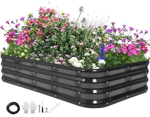 TECANA Hochbeet Metall 150 x 90 x 30cm, Verzinktes Stahl-Hochbeete für den Garten, Wetterfest & Rostfrei, Gemüsebeet Gartenbeet Hochbeet für Gemüse, Kräuter, Langlebig Pflegeleicht, Grau