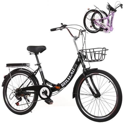 Wmmner Faltrad, Leichtes Klapprad aus hochkohlenstoffreichem Stahl Höhenverstellbar, 7 Gänge, Premium Retro Mountainbike für Frauen Erwachsene Männer (Schwarz, 20 In)