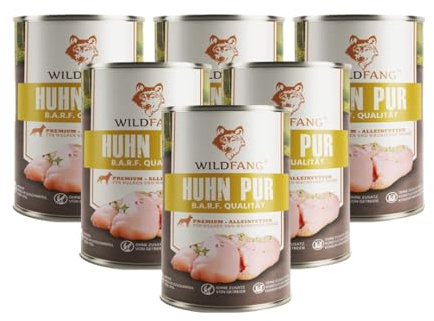 Wildfang® Hundefutter Nass 800g – Premium Pur Huhn Nassfutter für Hunde mit natürlichen Zutaten, Getreidefrei & glutenfrei, ohne Zuckerzusatz, ideal für alle Rassen und Senioren-Hunde – 6er Pack