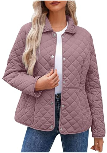 Keepink Coats for Women UK Winter Quilted Jackets Long Sleeve Button Down Diamond Puffer Jacket Solid Casual Bomber Outerwear Lightweight Warm Coat with Pockets Relaxed Fit Trendy Down Coats